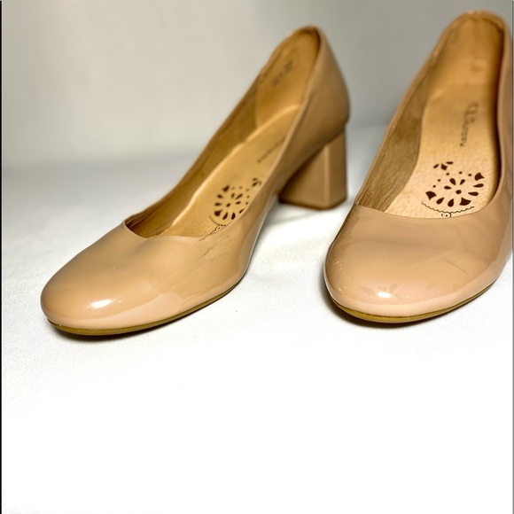 CL by Laundry Leather Heels Closed Toe Chunky Block Mid Heel Pump Office Work - Picture 8 of 12